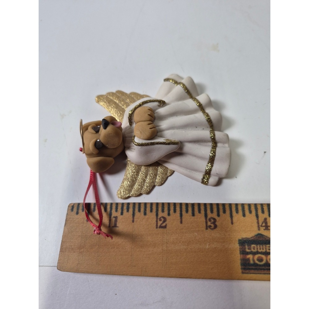 Cecile Signed Polymer Clay Angel Dog Ornament Gold Wings Yellow Lab Puppy - Picture 4 of 8